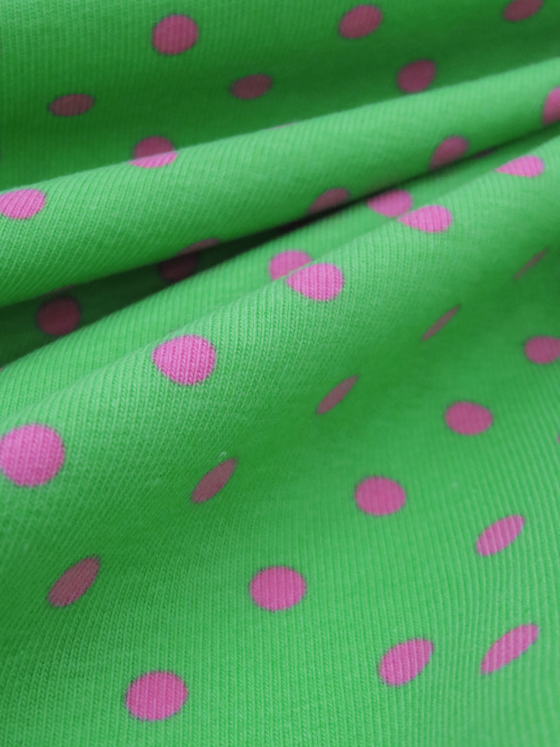 Kelly Green/Taffy Pink Cotton/Lycra Mini Polka Dot Print Jersey Knit 58W