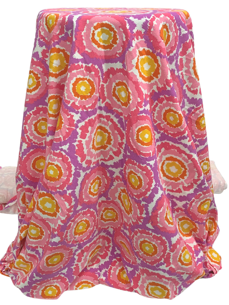 Sugar Plum/Goldenrod/Charm Pink/White 100% Cotton Novelty Burst Print Jersey Knit 58W