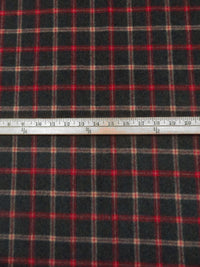 Dark Charcoal/Pale Taupe/Dark Red 100% Wool Plaid Weave Coating 60W