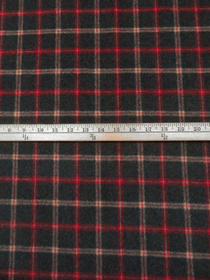 Dark Charcoal/Pale Taupe/Dark Red 100% Wool Plaid Weave Coating 60W