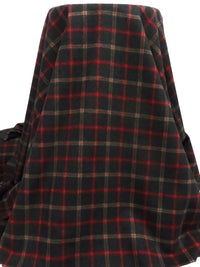 Dark Charcoal/Pale Taupe/Dark Red 100% Wool Plaid Weave Coating 60W