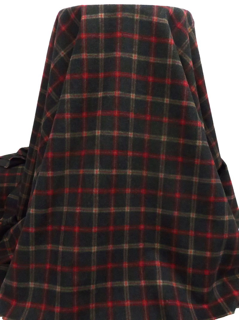 Dark Charcoal/Pale Taupe/Dark Red 100% Wool Plaid Weave Coating 60W