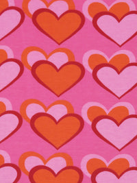 Raspberry Pink/Salamander Orange/Burgundy/Multi 100% Cotton Overlapping Hearts Print Interlock Knit 56W