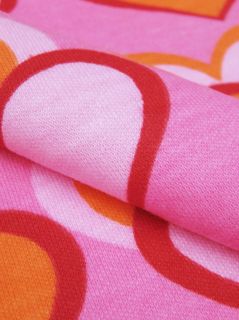 Raspberry Pink/Salamander Orange/Burgundy/Multi 100% Cotton Overlapping Hearts Print Interlock Knit 56W