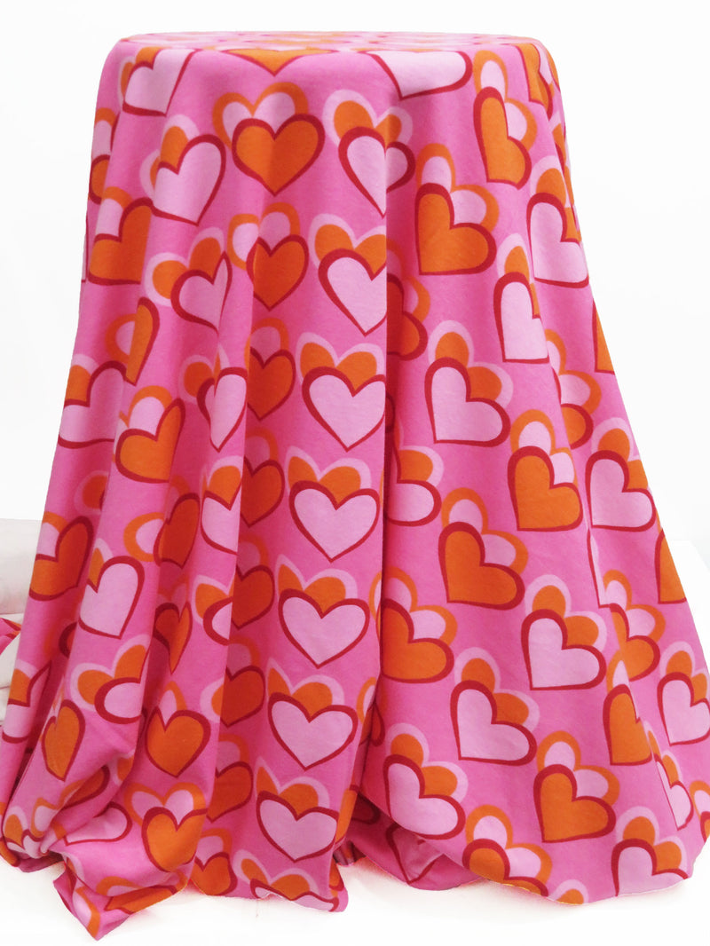 Raspberry Pink/Salamander Orange/Burgundy/Multi 100% Cotton Overlapping Hearts Print Interlock Knit 56W