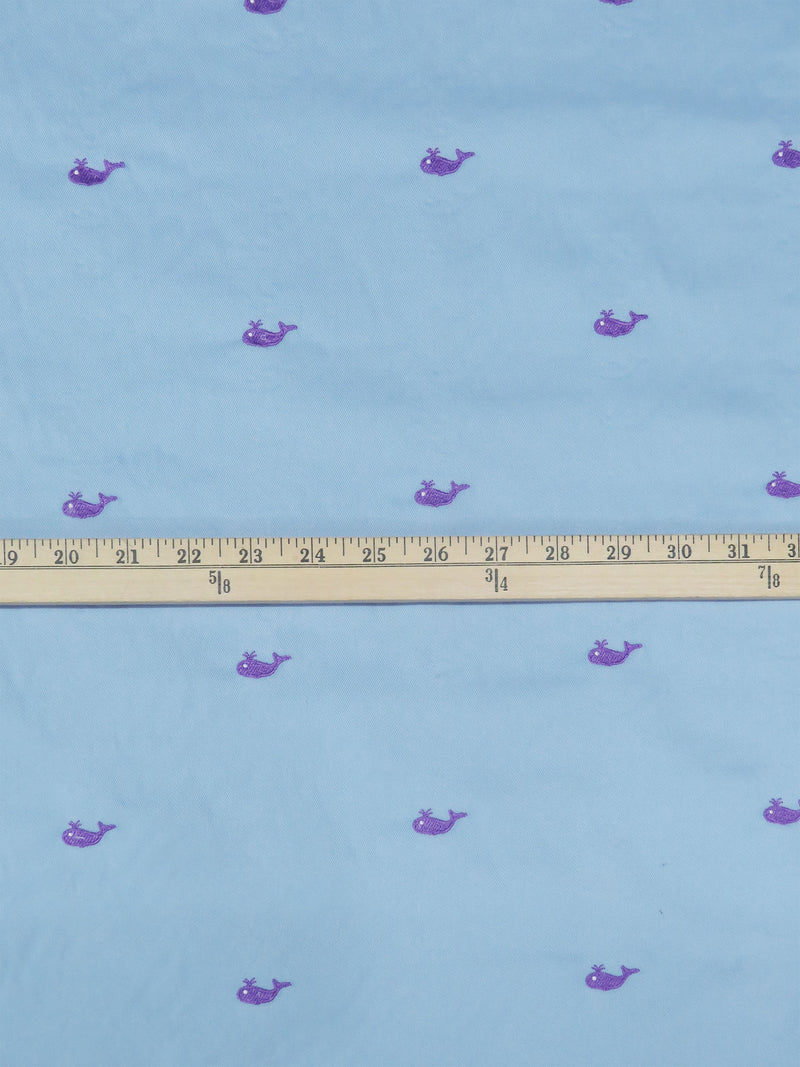 Carolina Blue/Bright Grape/White Cotton/Polyester Embroidered Whales On Twill 56W