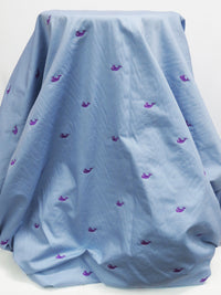 Carolina Blue/Bright Grape/White Cotton/Polyester Embroidered Whales On Twill 56W