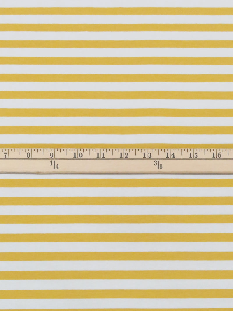 Golden Honey/White Cotton/Lycra Horizontal Stripe Print Jersey Knit 60W