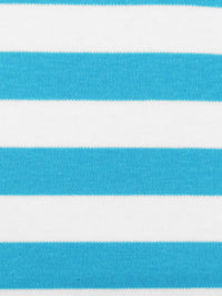 Pacific Blue/White Cotton/Polyester Horizontal Stripe Yarn-Dyed Interlock Knit 64W