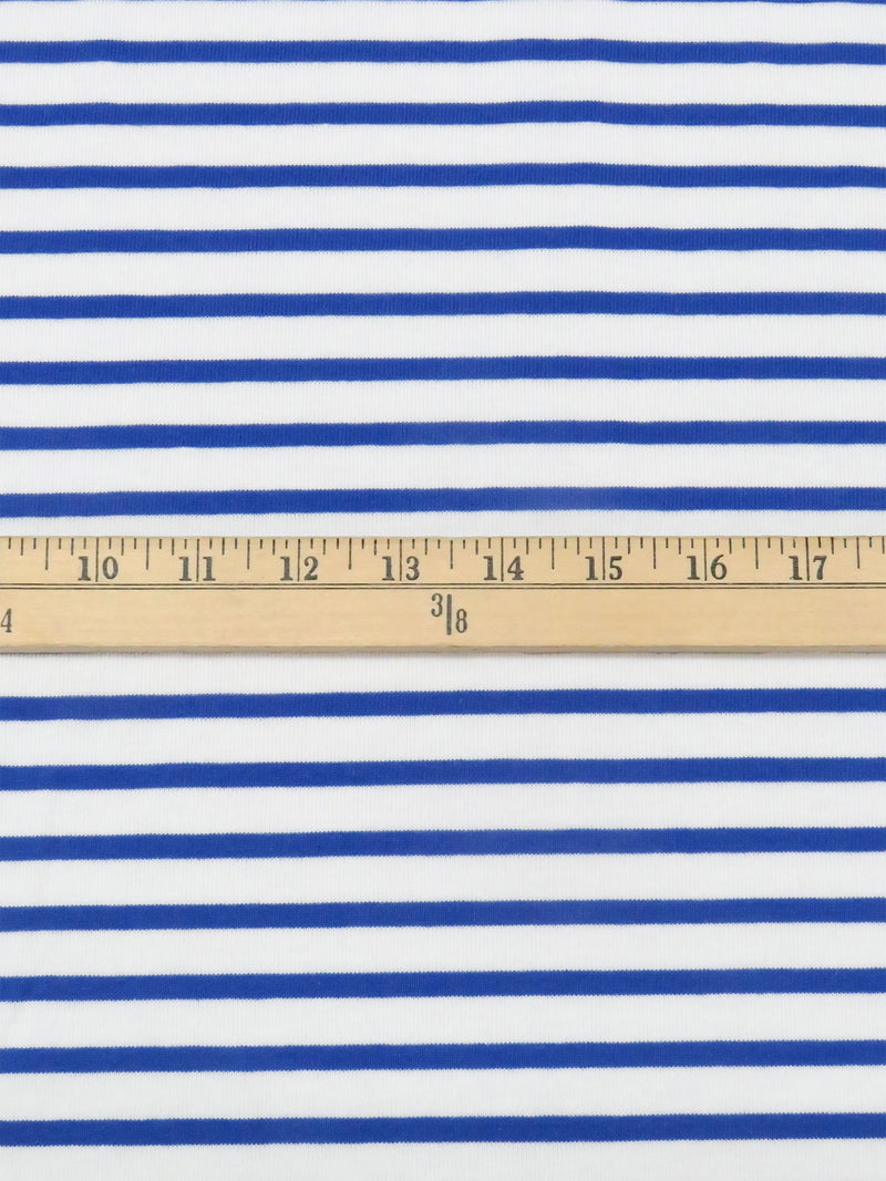 White/Cobalt Cotton/Polyester Horizontal Yarn-Dyed Stripe Jersey Knit 59W