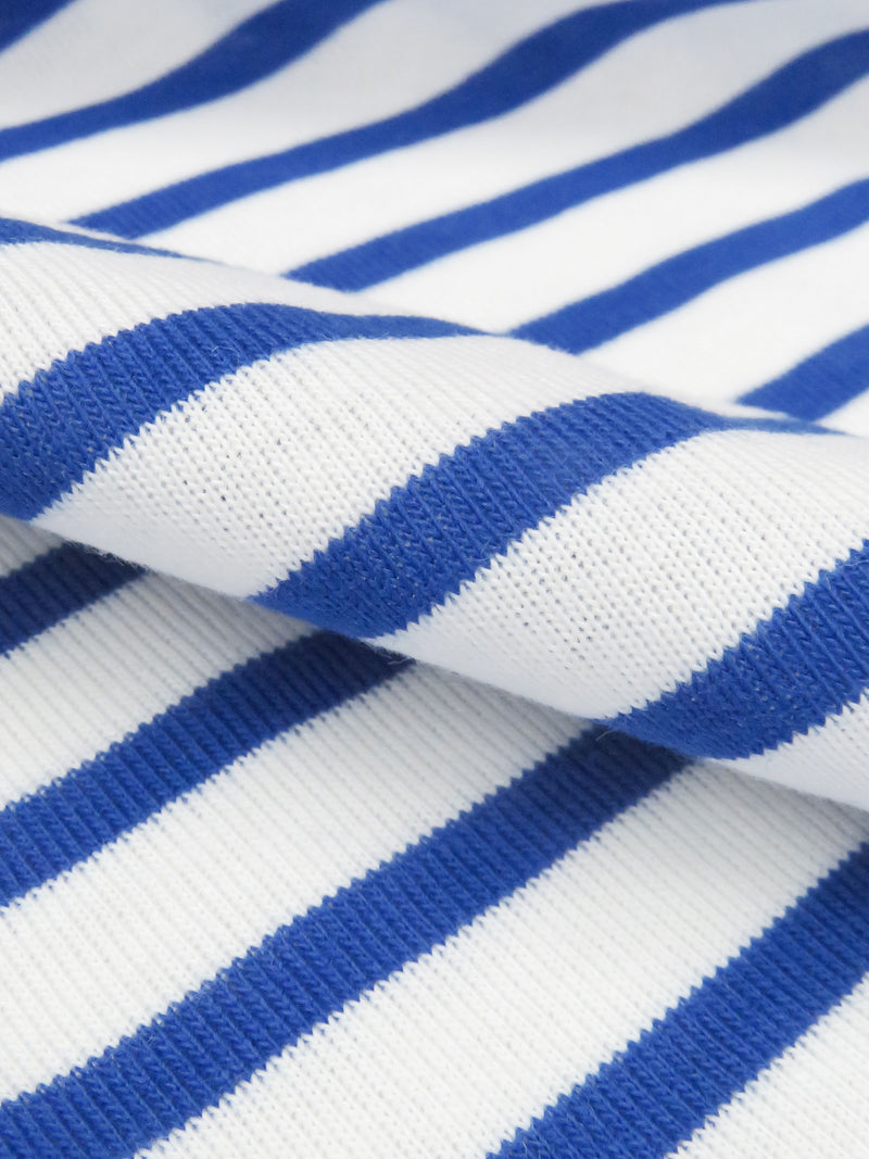 White/Cobalt Cotton/Polyester Horizontal Yarn-Dyed Stripe Jersey Knit 59W