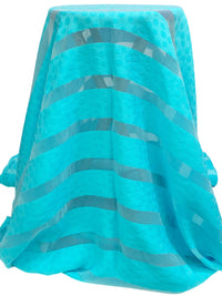 Turquoise Blue Polyester/Nylon Horizontal Jacquard Dot Stripe Organza 56W