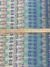 Antique Off-White/True Blue/Multi 100% Polyester Single Border Floral Print Chiffon 58W