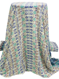 Antique Off-White/True Blue/Multi 100% Polyester Single Border Floral Print Chiffon 58W