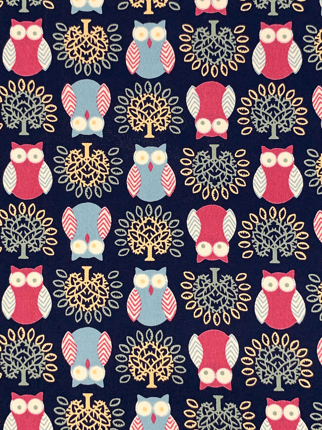 Navy/Carmine/Steel Teal 100% Polyester Owl Print Crepe de Chine 58W