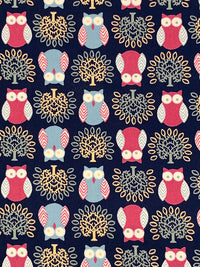 Navy/Carmine/Steel Teal 100% Polyester Owl Print Crepe de Chine 58W
