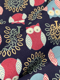 Navy/Carmine/Steel Teal 100% Polyester Owl Print Crepe de Chine 58W