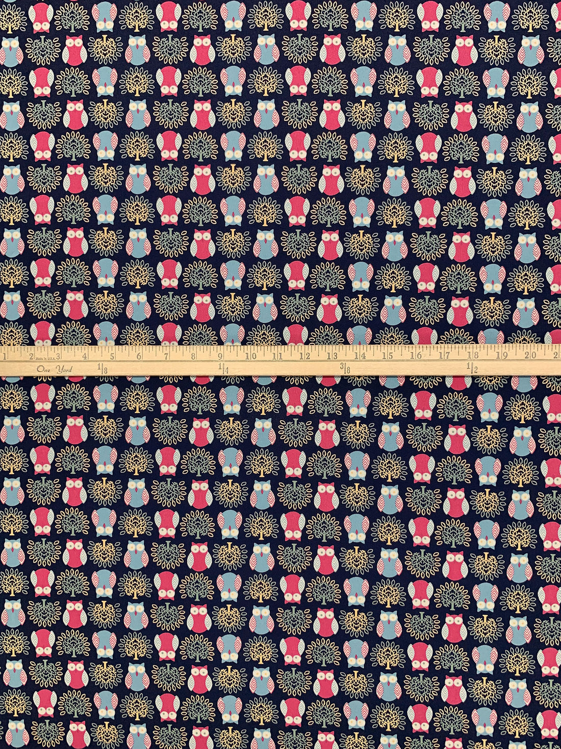 Navy/Carmine/Steel Teal 100% Polyester Owl Print Crepe de Chine 58W