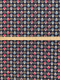 Navy/Carmine/Steel Teal 100% Polyester Owl Print Crepe de Chine 58W