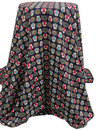 Navy/Carmine/Steel Teal 100% Polyester Owl Print Crepe de Chine 58W