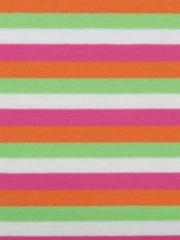 Tiger Orange/Fruit Punch Pink/Spring Onion Green/White Cotton/Polyester Yarn-Dyed Horizontal Stripe Interlock Knit 65W