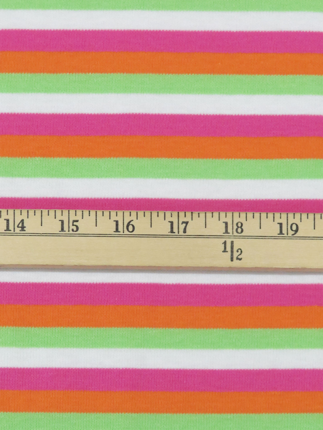 Tiger Orange/Fruit Punch Pink/Spring Onion Green/White Cotton/Polyester Yarn-Dyed Horizontal Stripe Interlock Knit 65W