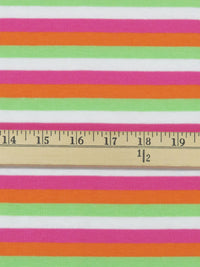 Tiger Orange/Fruit Punch Pink/Spring Onion Green/White Cotton/Polyester Yarn-Dyed Horizontal Stripe Interlock Knit 65W