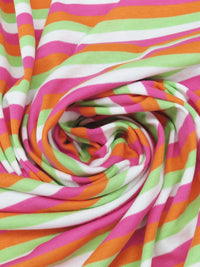 Tiger Orange/Fruit Punch Pink/Spring Onion Green/White Cotton/Polyester Yarn-Dyed Horizontal Stripe Interlock Knit 65W