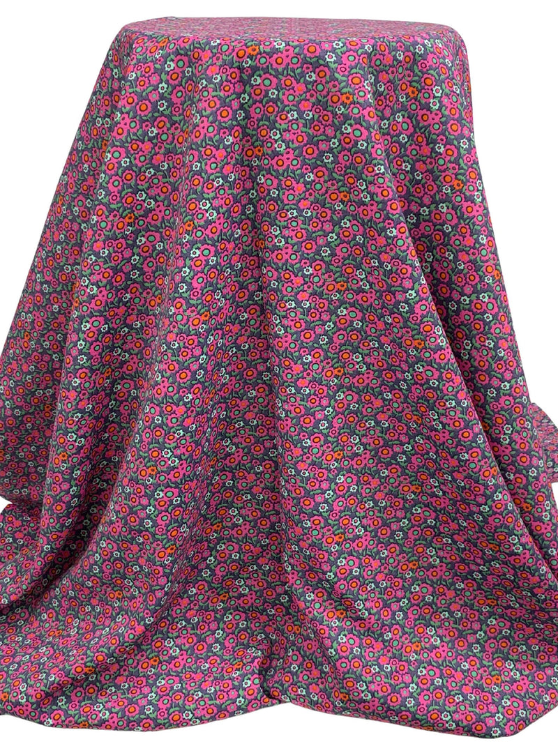 Dewberry/Cerise Pink/Coral Orange/Multi 100% Rayon Floral Print Shirting 58W