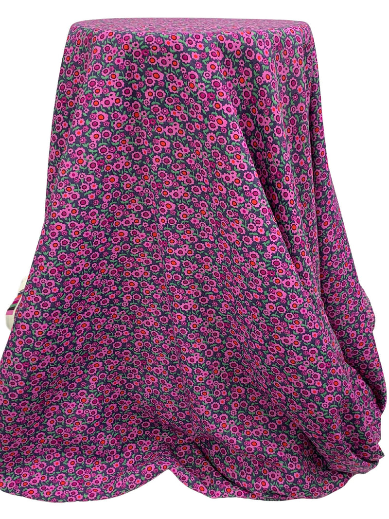 Dark Byzantium/Hot Pink/Sizzling Red/Multi 100% Rayon Floral Print Shirting 58W