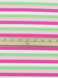 Fruit Punch Pink/Spring Bud Green/Ballet Pink/White Cotton/Polyester Horizontal Yarn-Dyed Stripe Interlock Knit 66W