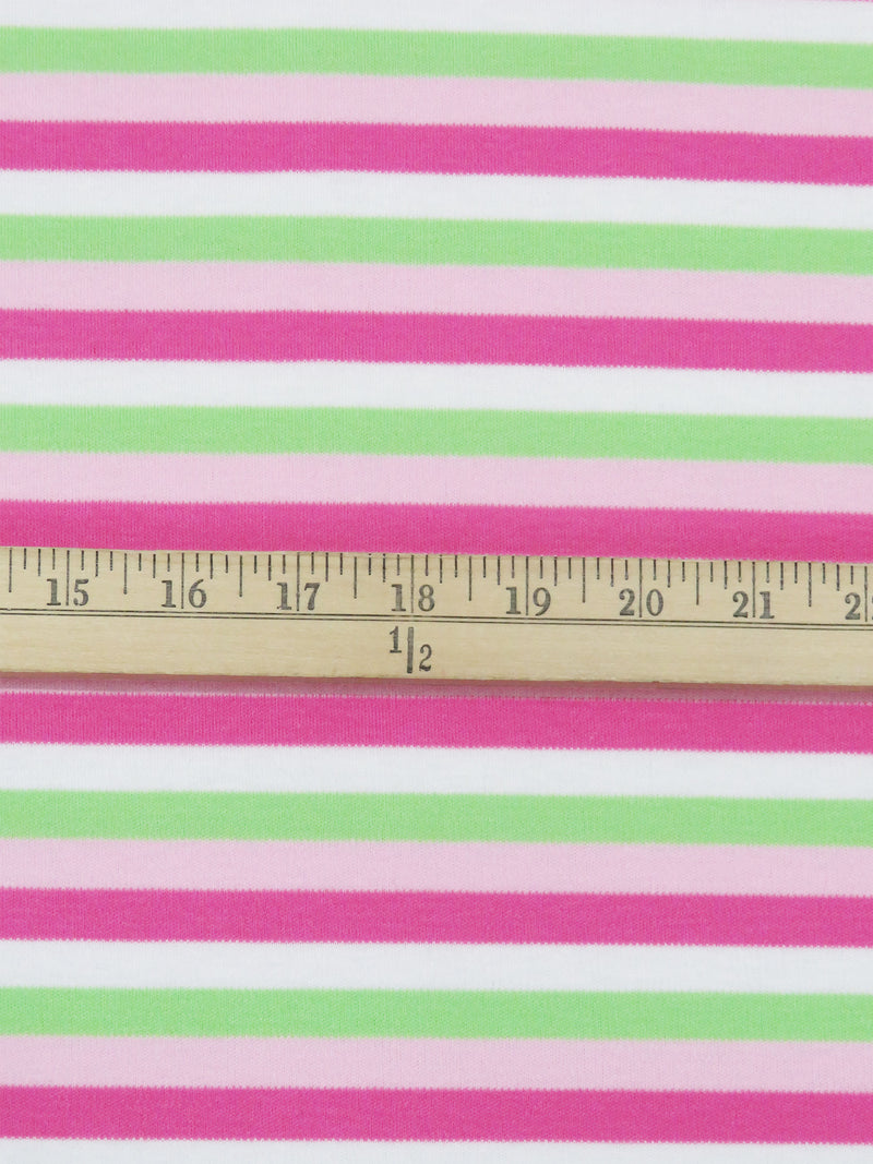 Fruit Punch Pink/Spring Bud Green/Ballet Pink/White Cotton/Polyester Horizontal Yarn-Dyed Stripe Interlock Knit 66W