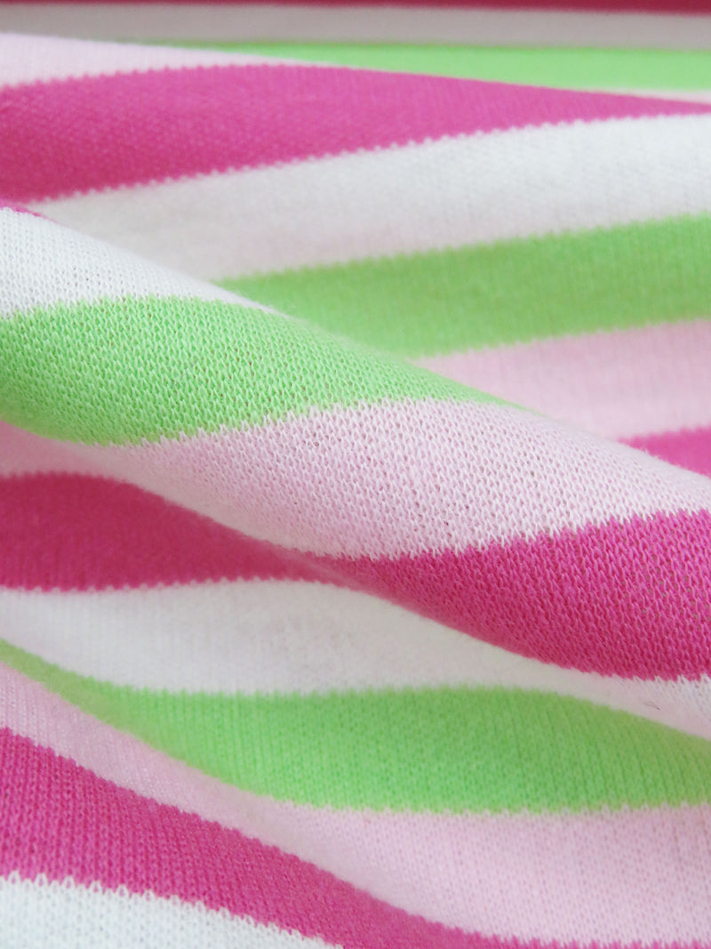 Fruit Punch Pink/Spring Bud Green/Ballet Pink/White Cotton/Polyester Horizontal Yarn-Dyed Stripe Interlock Knit 66W