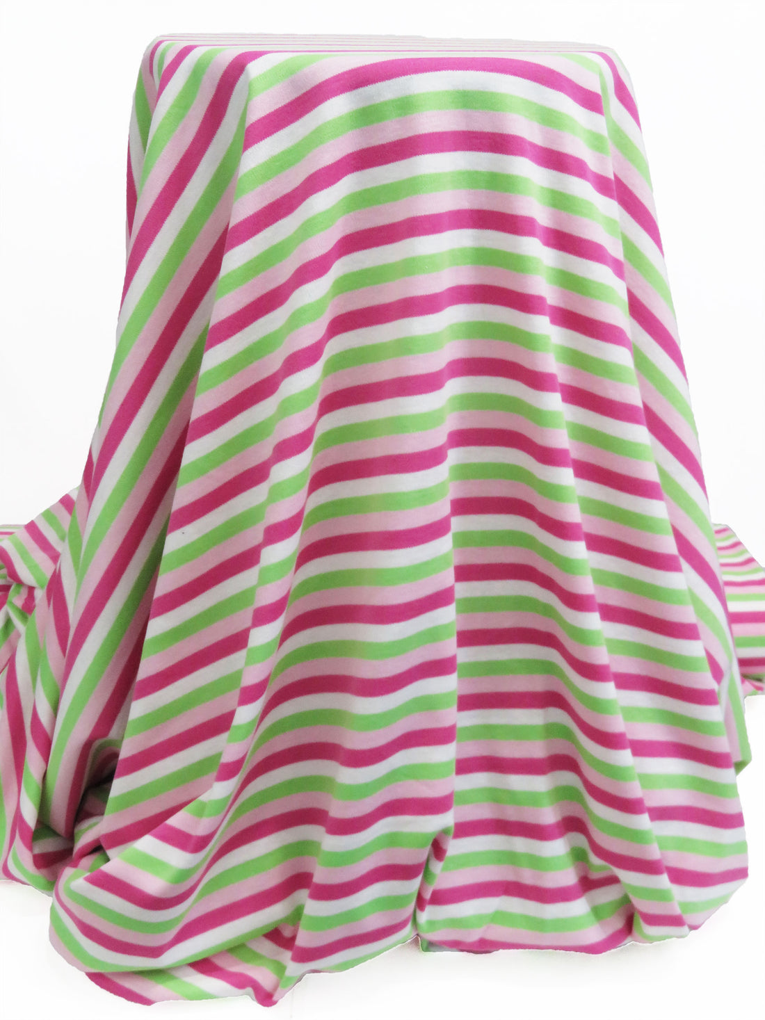 Fruit Punch Pink/Spring Bud Green/Ballet Pink/White Cotton/Polyester Horizontal Yarn-Dyed Stripe Interlock Knit 66W