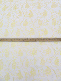 Antique White/Pastel Yellow 100% Silk Leaf Embroidered Dupioni 42W