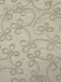 Dark Tidal Foam 100% Silk Loopy Soutache Embroidered Dupioni 42W