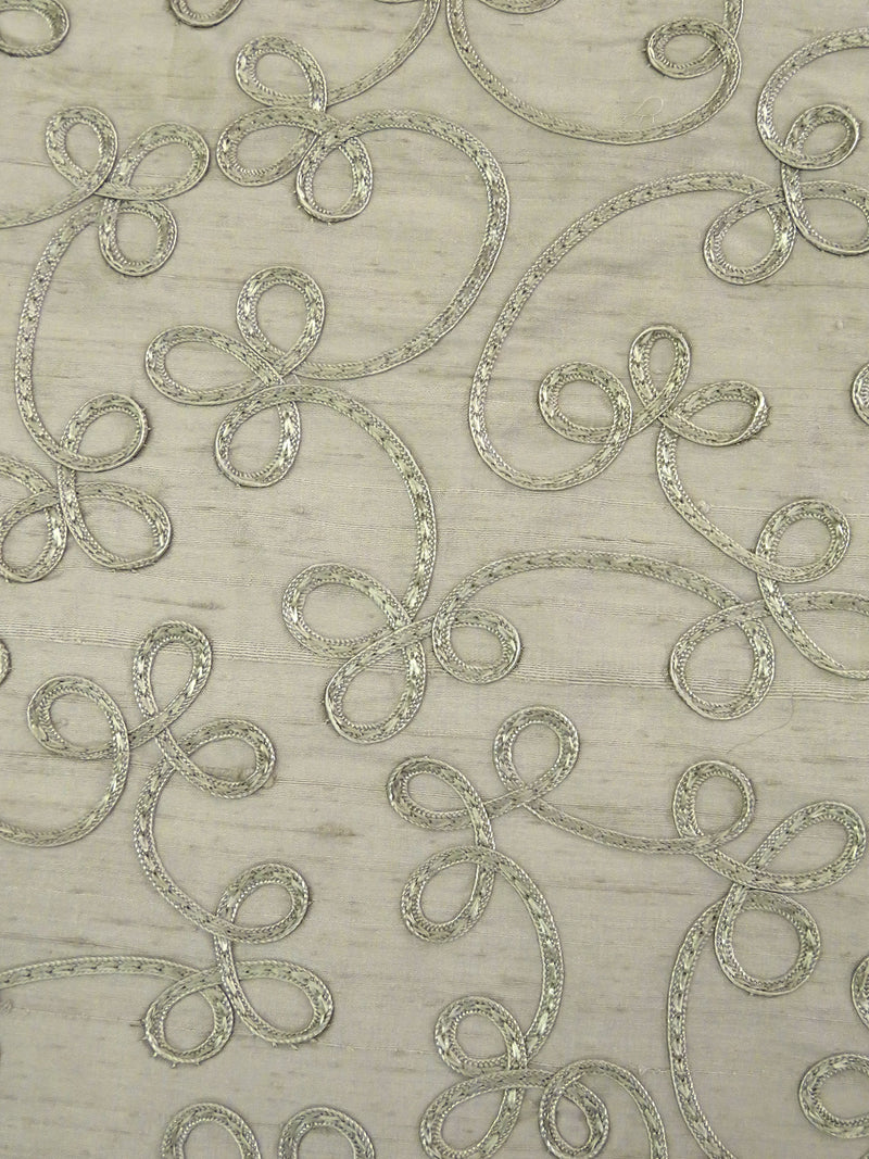 Dark Tidal Foam 100% Silk Loopy Soutache Embroidered Dupioni 42W