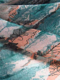 Dark Dusty Teal/Dark Gray/Pale Salmon/Multi 100% Polyester Abstract Feather Print Chiffon 56W