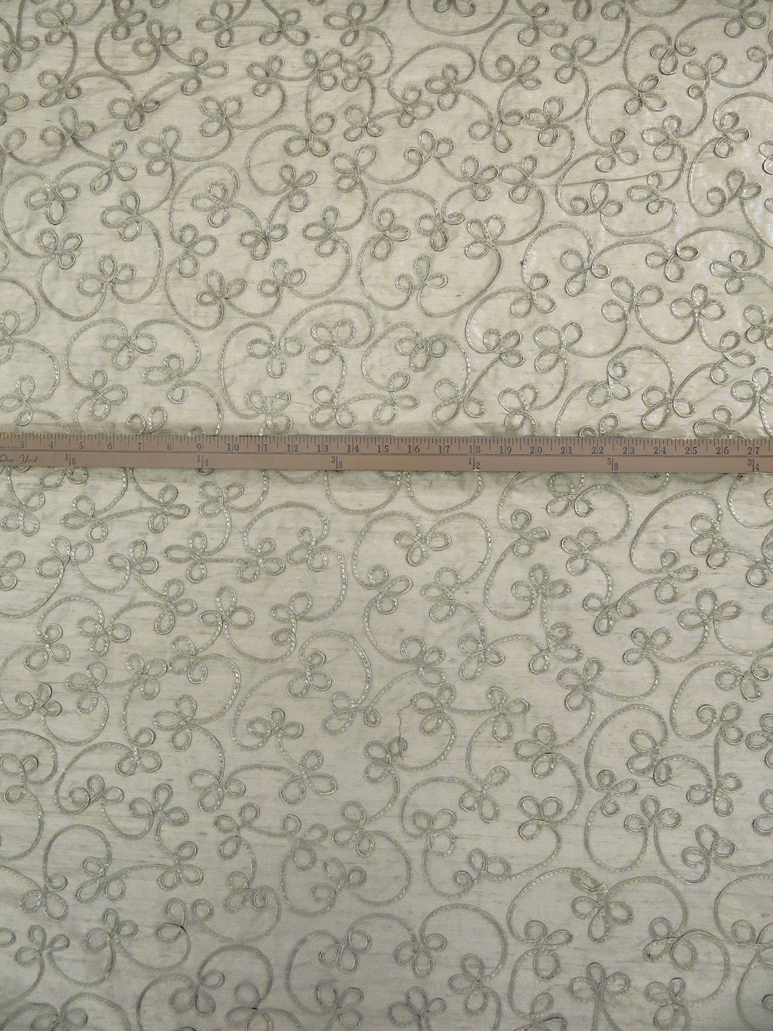 Dark Tidal Foam 100% Silk Loopy Soutache Embroidered Dupioni 42W