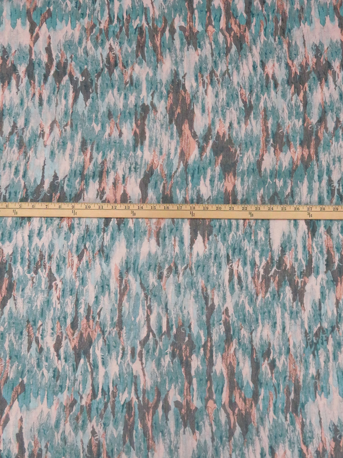Dark Dusty Teal/Dark Gray/Pale Salmon/Multi 100% Polyester Abstract Feather Print Chiffon 56W