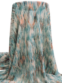 Dark Dusty Teal/Dark Gray/Pale Salmon/Multi 100% Polyester Abstract Feather Print Chiffon 56W