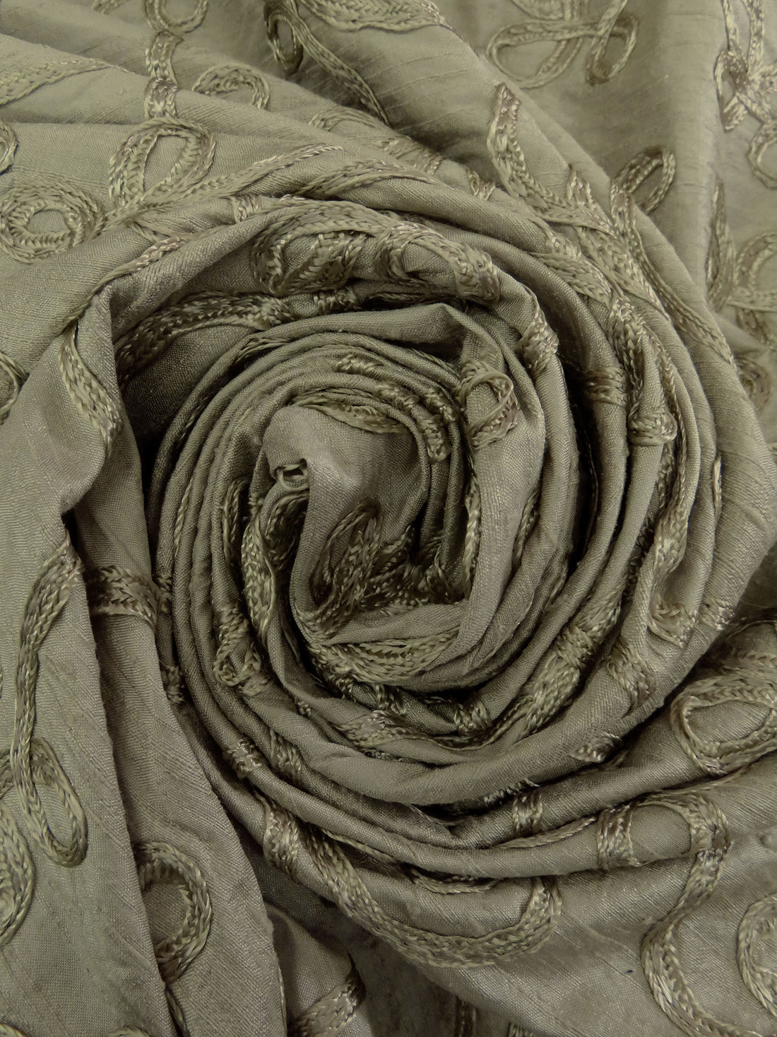 Oregano Spice 100% Silk Loopy Soutache Embroidered Dupioni 42W