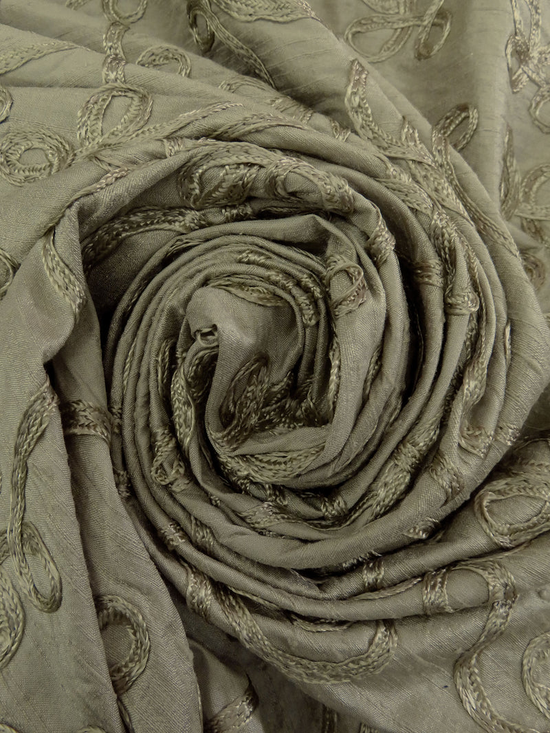 Oregano Spice 100% Silk Loopy Soutache Embroidered Dupioni 42W