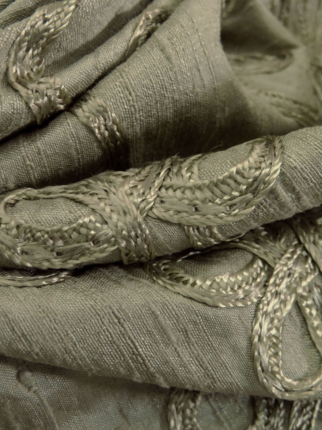 Oregano Spice 100% Silk Loopy Soutache Embroidered Dupioni 42W