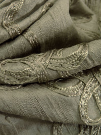 Oregano Spice 100% Silk Loopy Soutache Embroidered Dupioni 42W