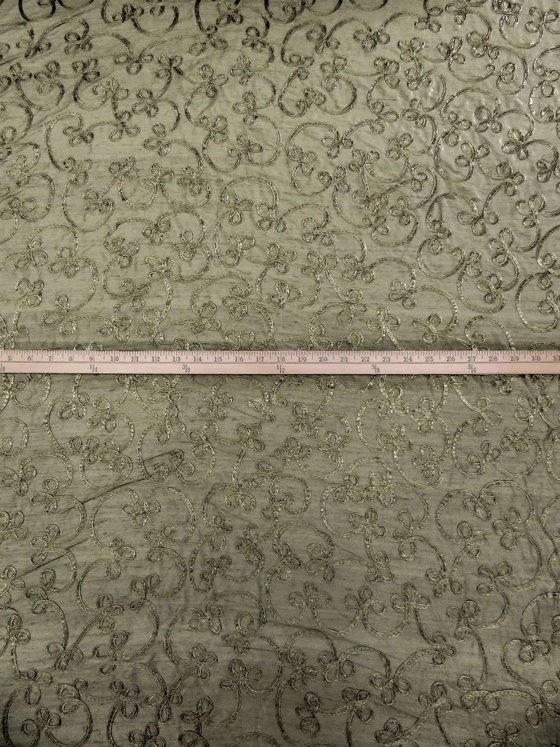 Oregano Spice 100% Silk Loopy Soutache Embroidered Dupioni 42W