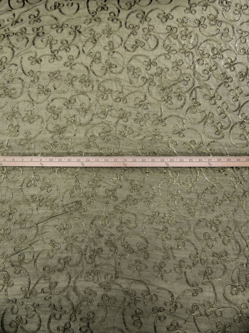 Oregano Spice 100% Silk Loopy Soutache Embroidered Dupioni 42W