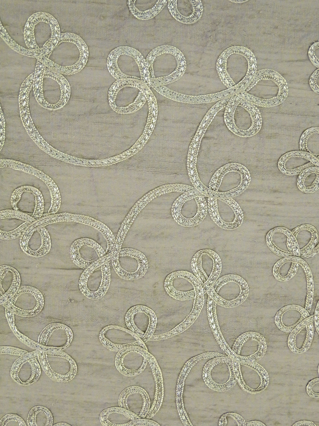 Dirty Coastal Fog 100% Silk Loopy Soutache Embroidered Dupioni 42W