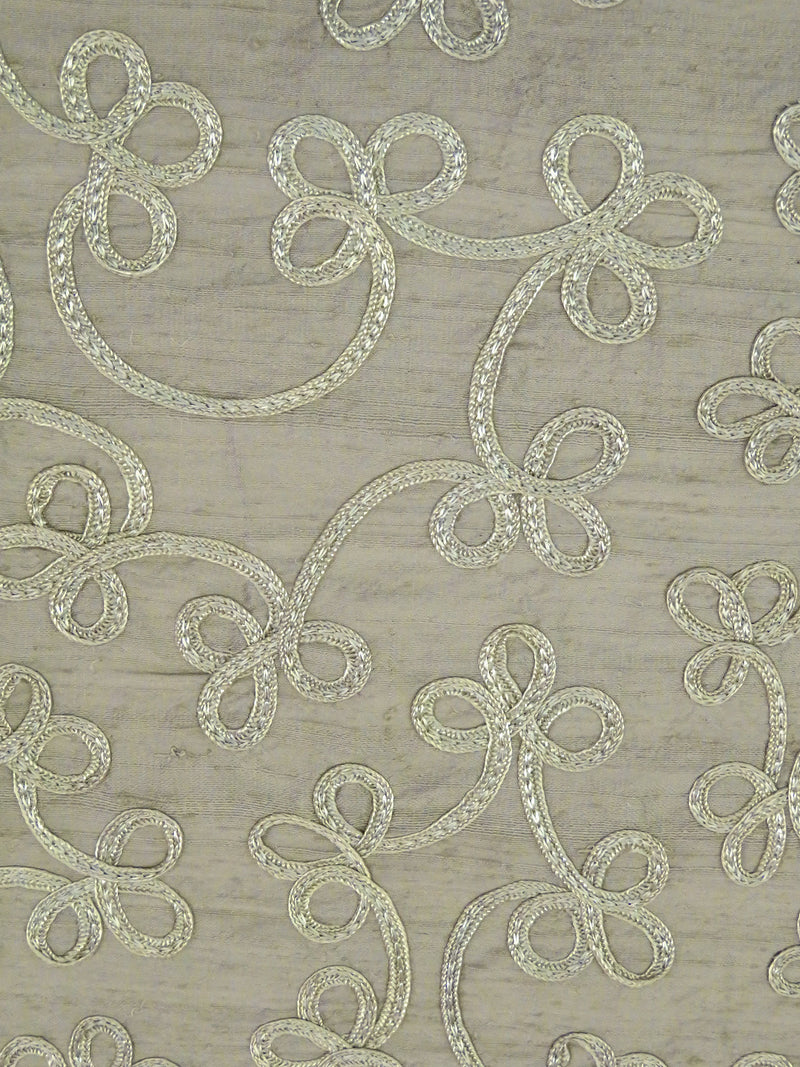Dirty Coastal Fog 100% Silk Loopy Soutache Embroidered Dupioni 42W