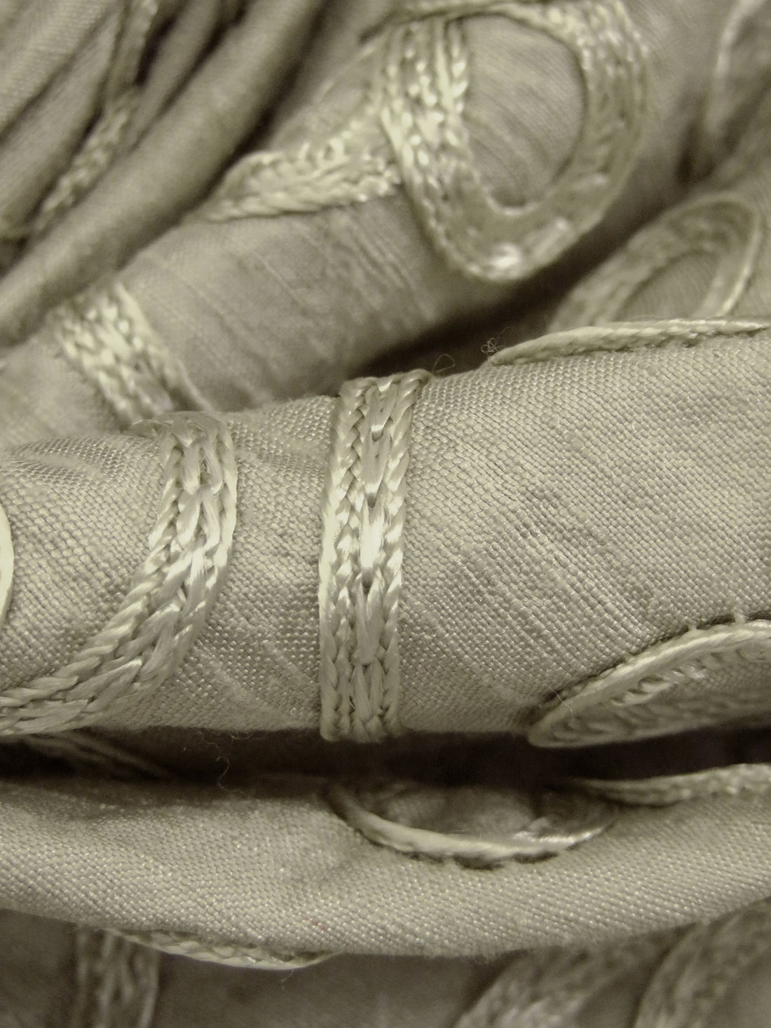 Dirty Coastal Fog 100% Silk Loopy Soutache Embroidered Dupioni 42W